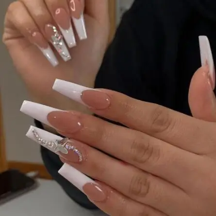 Uñas postizas de Ballet francés, 24 piezas, color Nude, rosa, negro, con  diseño de pegamento, herramientas para decoración de manicura - AliExpress