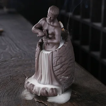 

Desktop Feng Shui Ceramic Incense Burner Buddhist Handmade Decorations Backflow Incense Holder Smoke Waterfall with 20 Pcs Cones