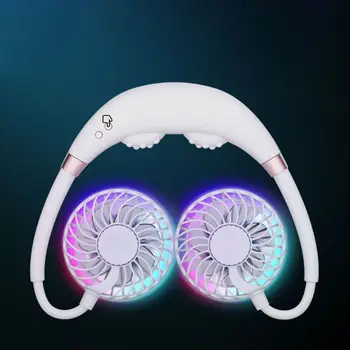 

Portable Hanging Neck Fan Foldable USB Charging Sports Mini Fan with Massage Function Colorful Light Silent Air Cooler