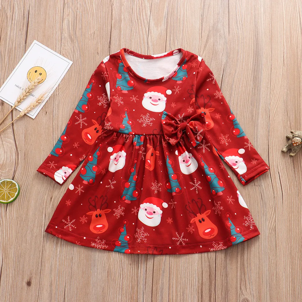 

Christmas Xmas Dress Kids Dresses For Girls Toddler Baby Girl Clothes Deer Bow Cartoon Princess Party Dress Vestido Infantil