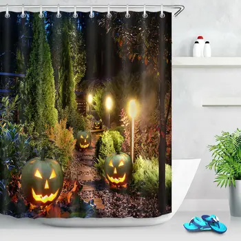 

Halloween Forest Pumpkin Lights Bathroom Fabric Shower Curtain