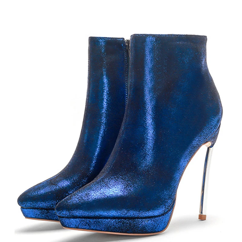 

YECHNE Autumn Winter Women's Ankle Boots Woman High Heels Shoes Metal Decoration Blue Martin Boots Plus Size Chelsea Boots