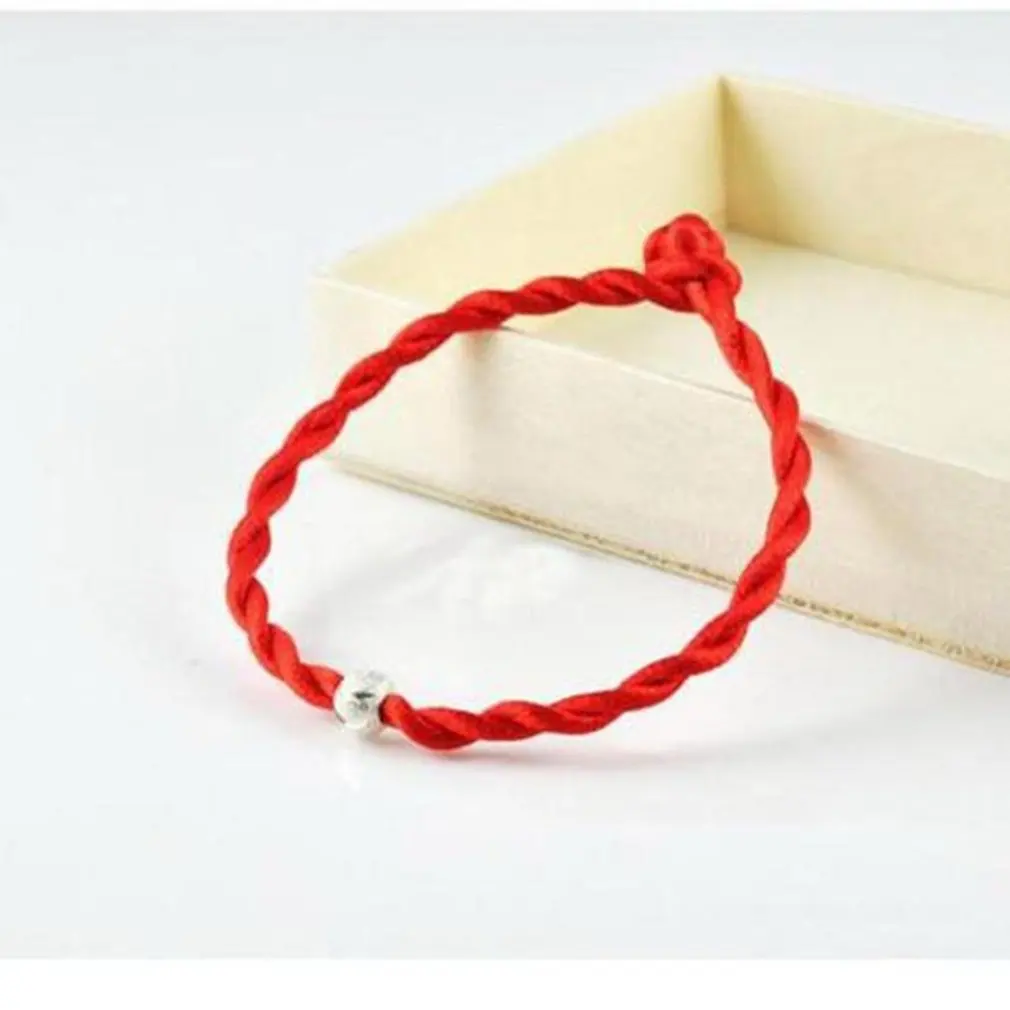 

Chinese Feng Shui Lucky Red String Rope Hand-woven Pieces With Silver Beads Red Rope Knit Bracelets Simple Fashion Bracelet