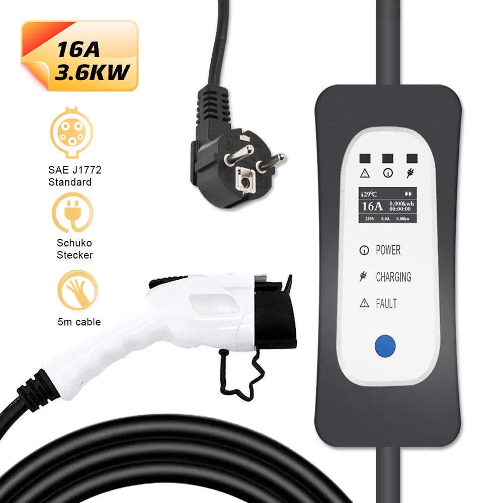 16A SAE J1772 EV Charger Type 1 Level 2 EVSE 5m 7m Portable Adjustable