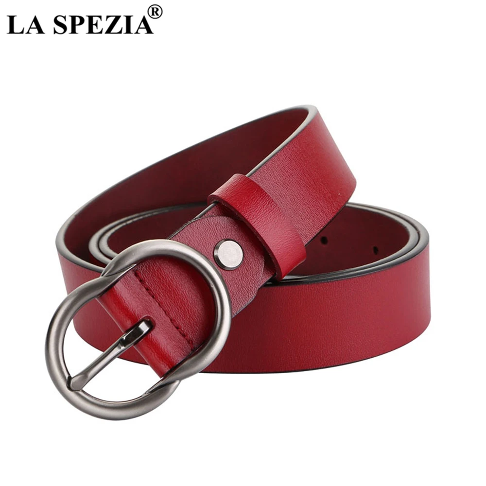 LA SPEZIA Women Belt Genuine Leather Ladies Waist Belt Pin Buckle Solid Red Black White Coffee Casual Women Leather Belt 110cm