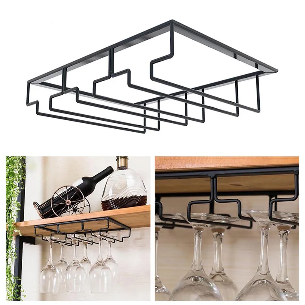 High quality useful Under Cabinet Stemware Stainless Steel Wine Rack Glass Holder Hanging Bar Hanger Organizer for Kitchen | Дом и сад