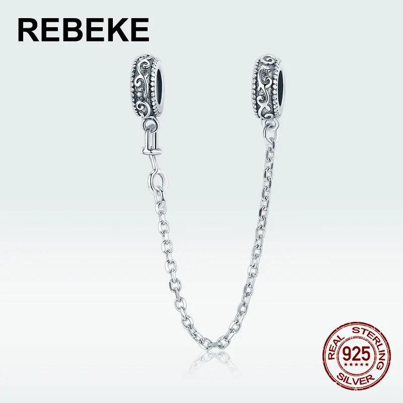 woman jewelry making 100% 925 sterling silver classic vine silicone safety chain charm fit bangle bracelet bead DIY accessories | Украшения