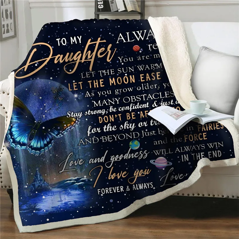 Message Letter Flannel Butterfly Printed Blanket Gift To My Daughter