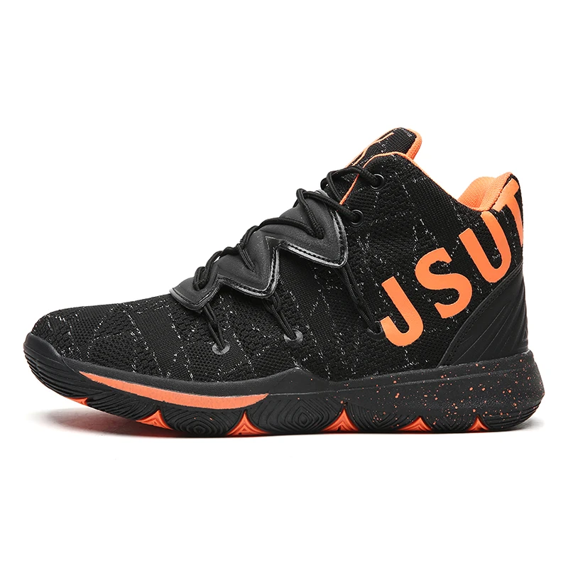 black and orange Мужские баскетбольные кроссовки Kyrie, дышащие противоударные высокие кроссовки, амортизирующие кроссовки для баскетбола, кроссовки, уличные тренировочные ботильоны - Цвет: black and orange