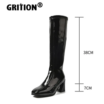 comprar Grition Mulher Chelsea Botas De Dedo Do Pé Quadrado Cavaleiro Botas Inverno Punk Moda Casual Macio Leve Queda Senhoras Sapatos Goth 2020 Novo