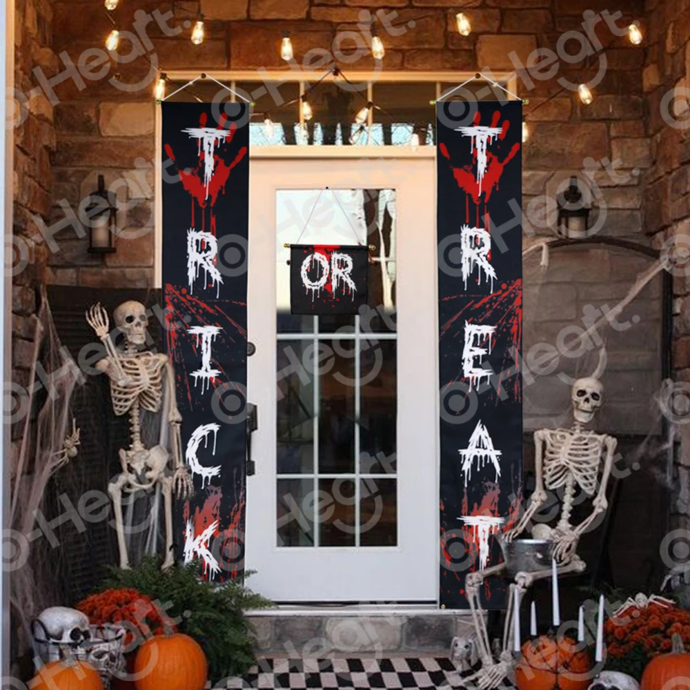 

Halloween Decor Trick Or Treat Banner 4 + Claw Sticker Door Sign Horror Porch sign Wall Hanging Party Decoration Outdoor Window