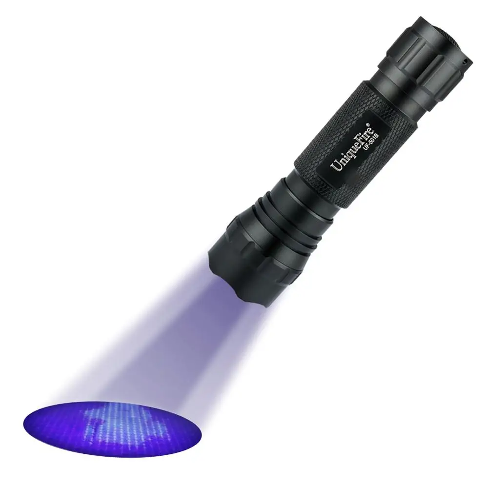 

UniqueFire 501B UV 365NM Ultraviolet Flashlight LED Handheld Blacklight Scorpion Light Perfect for Detecting Counterfeit Money