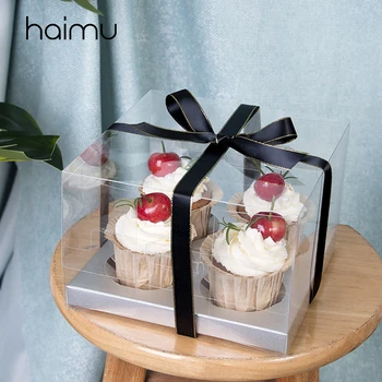 

5pcs PVC 4 Holder Package Cupcake Wrappe Mousse Cake PVC Box Packaging Desserts Box Cup Pudding Bottle Decoration Boxes