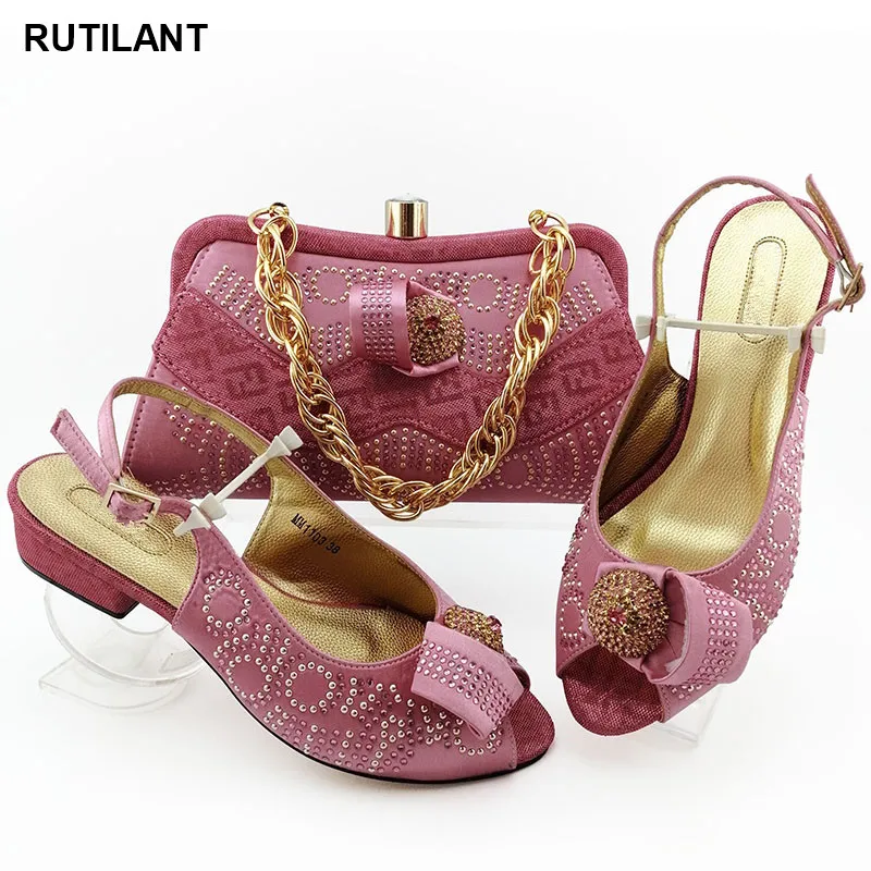 

African Shoe and Bag Set Decorated with Rhinestone African Matching Good Quality Shoe and Bag Set 2020 In Women Wedding Shoe