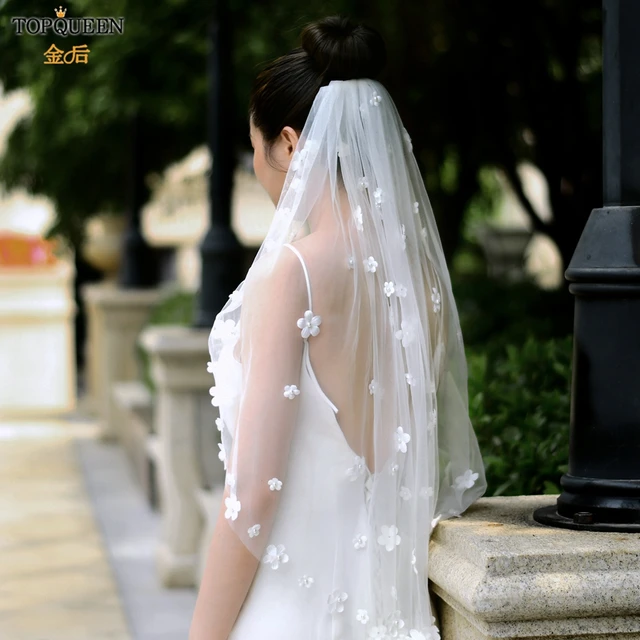 TOPQUEEN 3D Floral Short Veil Elegant Bridal Veil Super Soft Pearl Veils  Wedding Accessories With Hair Comb V80 - AliExpress