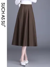 

SUCH AS SU Women Black Brown Elastic High Waist Skirts Autumn Winter S-3XL Size Female Mid-Long Woven Pockets Skirt 7131