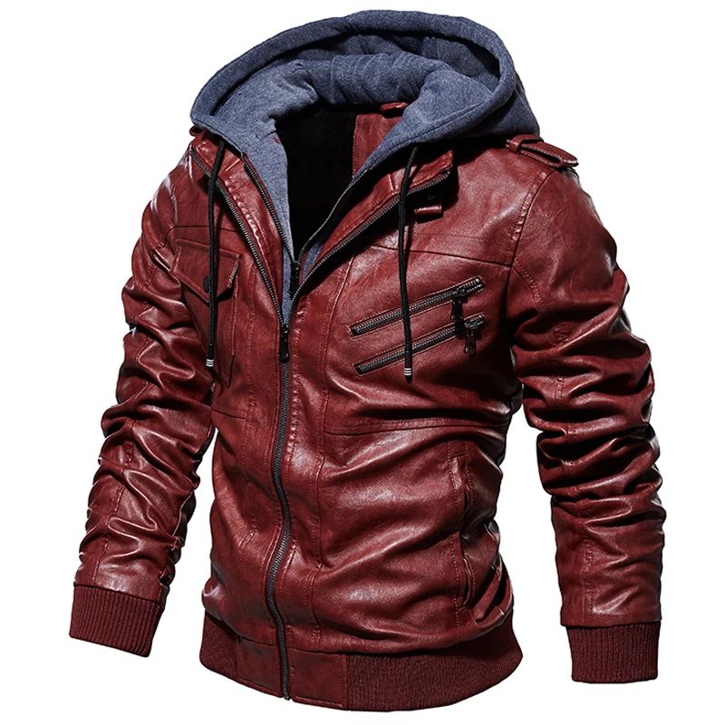 

New Arrival Jacket Men Fashion Design Street Hooded Leather Jackets jaqueta masculino Male Hip Hop Windbreaker Motorcycle Coats