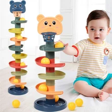 

Montessori Colorful Ball Drop Roll Swirling Tower Track Slide Rolling Ball Game Toy for Children Educational Rotating Toys Gift