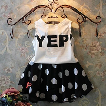 

Girls Fashion Vest Set Sleeveless Letter Top Dot Short Skirt 2-Piece Set Children's Clothing Set