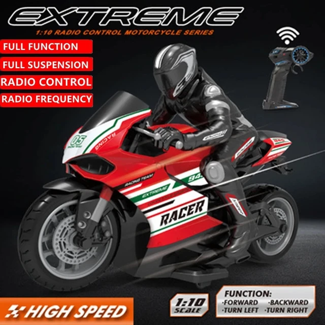 1:10 Scale Remote Control Motorcycle 25KM/H Stunt Drift TPR Soft Rubber Anti-fall Powerful Motor Simulation RC motorbike Model 1