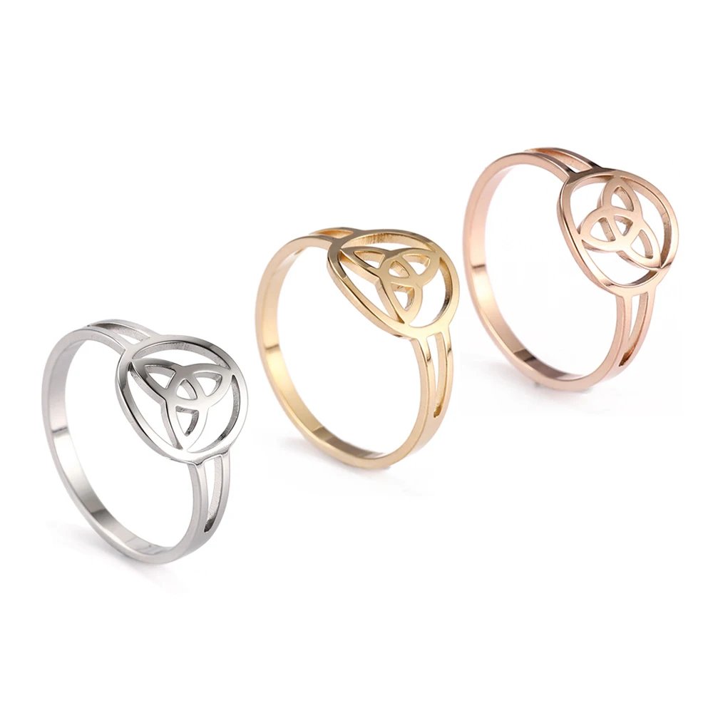 Skyrim Irish Celtics Knot Rings Stainless Steel Rose Gold Color Viking Talisman Amulet Wedding Triquetra Ring Gift for Women | Украшения и