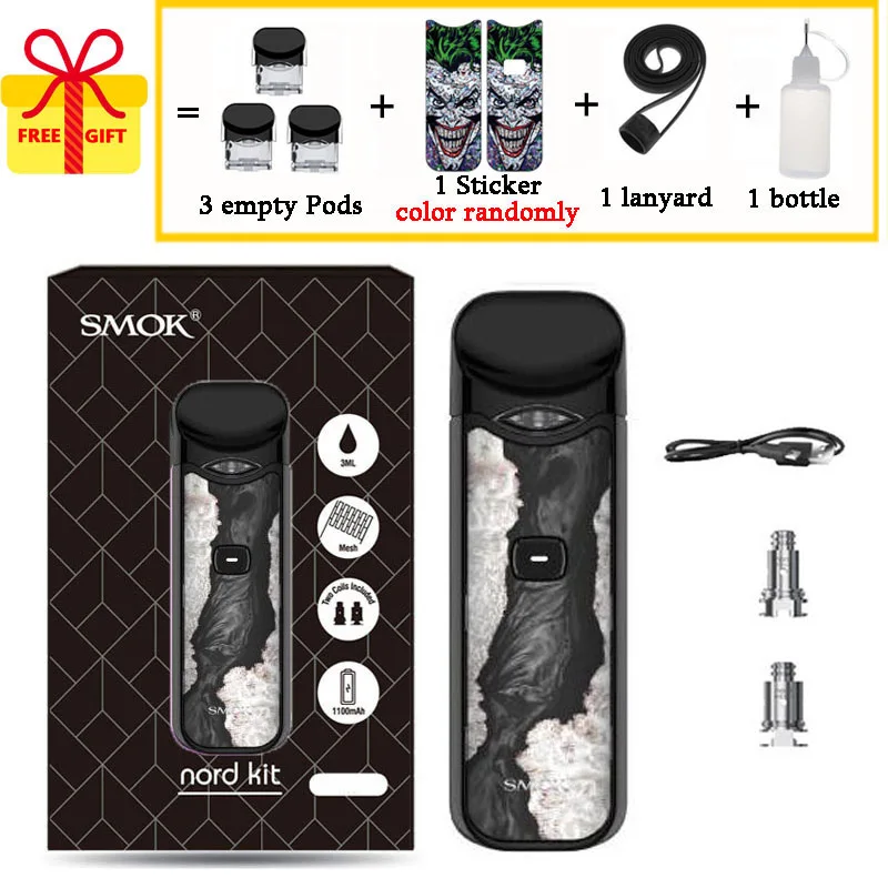 Black Wood Стартовый набор Smok Nord Pod, аккумулятор 1100 мАч, 3 мл, форсунка картриджа, катушка Nord Mesh, электронная сигарета, испаритель - Цвет: Black Wood