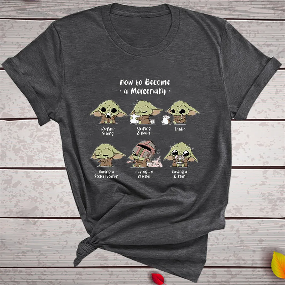 

Baby Yoda Mandalorian Printed Vintage T-shirt Women Cute Do Exercise Baby Yoda Graphic Tshirts Female Harajuku Korean T shirt