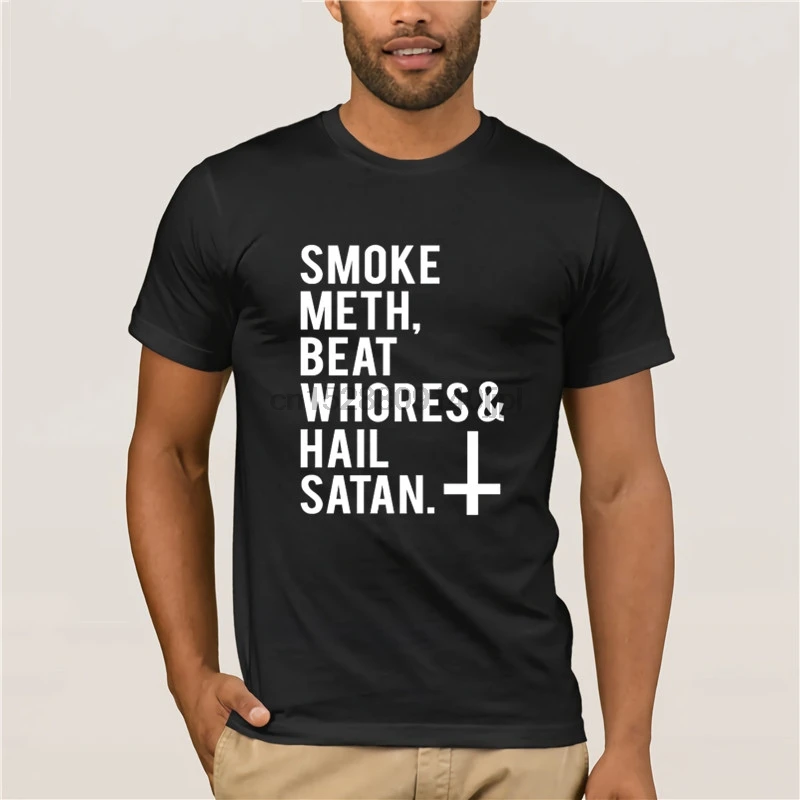 Модная хлопковая футболка с надписью Hail satan |