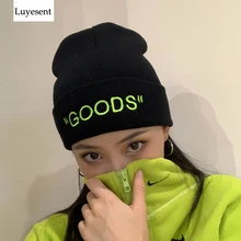 Панк крутая женская вязаная шляпа на зиму осень в стиле хип-хоп Повседневная вязаная Студенческая шапка с буквенным принтом Базовая громоздкая шапка плотные шапочки