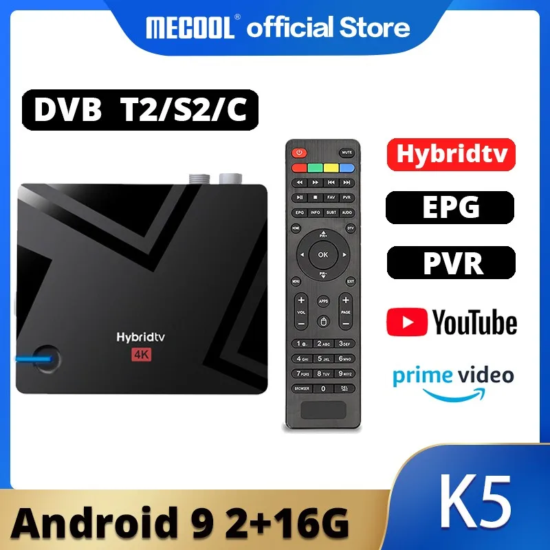 ТВ-приставка MECOOL K5 DVB T2 S2 2G 16G умная Android 9 0 Amlogic S905X3 2 4G 5G WIFI LAN медиаплеер двойной Wifi