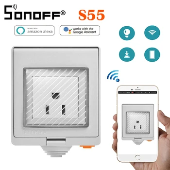 

SONOFF S55 IP55 Waterproof Wifi Smart Power Socket UK/AU/US/FR/DE/ZA Multiple Version Wifi Socket Works With Alexa Google Home