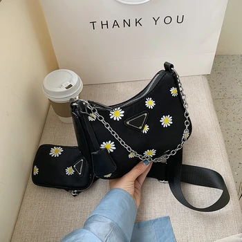 

FANTASY Composite Bag For Women 4 Color 2020 New Small Daisies Metal Chain Saddle Bag Underarm Bag Flower Shoulder Crossbody Bag