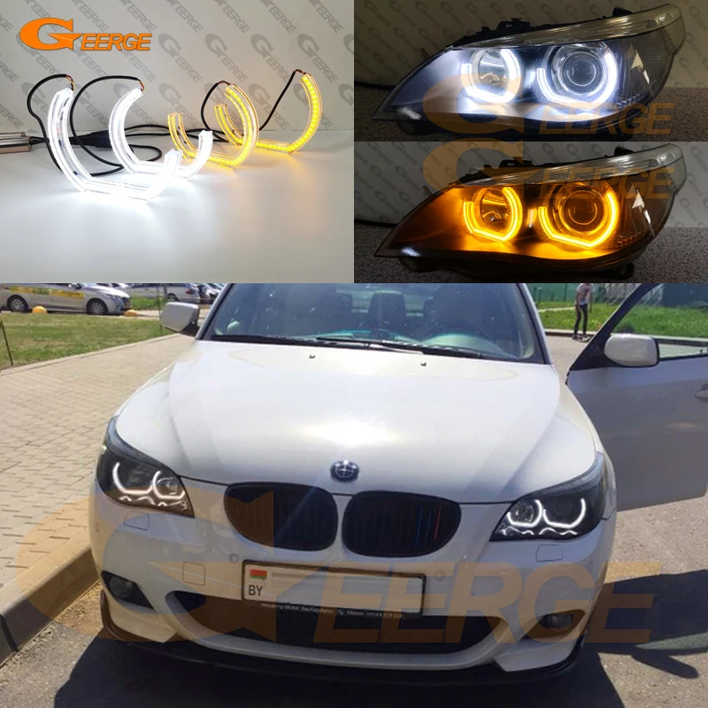 BMW E60 E61 M5 프리 LCI 2003 2004 2005 2006 2007 울트라 브라이트 DRL 방향지시등 DTM M4 스타일 LED 엔젤 아이 키트 헤일로 링