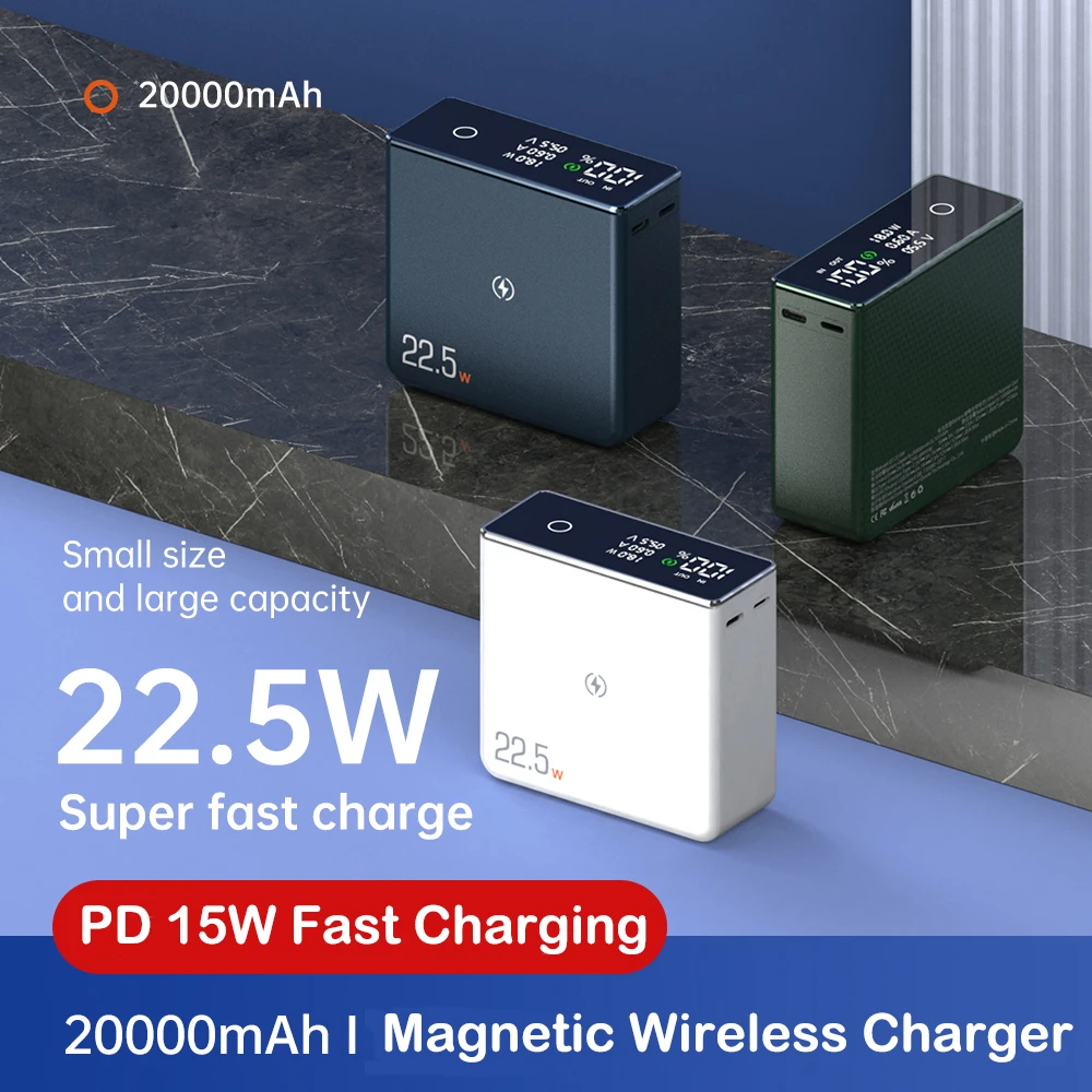 20000mAh Magnetic Wireless Power Bank for iPhone 12 Macbook Pro 22.5W Fast Charger Powerbank for Samsung Huawei Xiaomi Poverbank 10000 mah