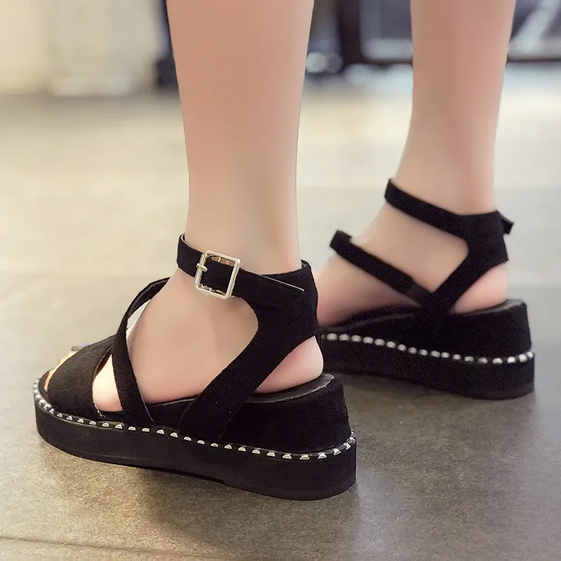

Sandals Female Summer 2019 New Style Straight-line Buckle Sandals Women's Flat Students Wear-Resistant Korean-style Platform San