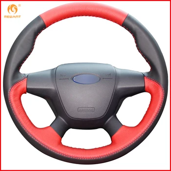 

MEWANT Black Red Genuine Leather Car Steering Wheel Cover for Ford Focus 3 2012-2014 KUGA Escape 2013-2016 Accessories Parts