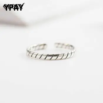 

YPAY Real 925 Sterling Silver Open Rings for Women Men Vintage Minimalist Crave Adjustable Finger Ring Fine Jewelry YMR293