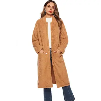

Yfashion Winter Women Coat Lamb Faux Fur Long Jacket Coats Pocket Female Thick Warm Solid Fleece Soft Plush Outerwear