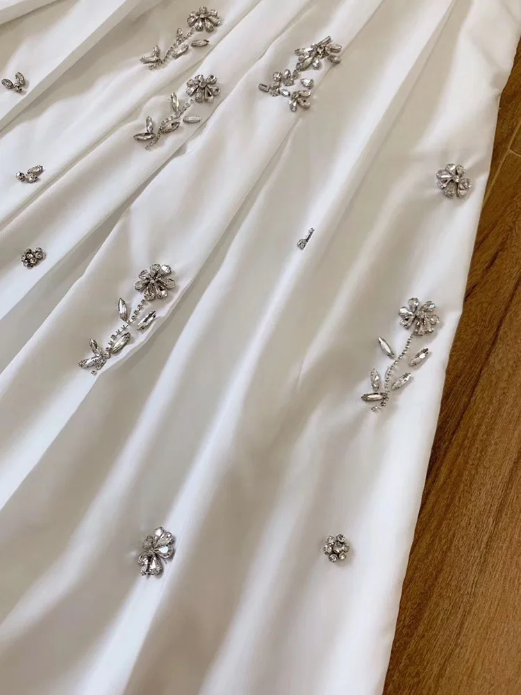Женский Осенний подиумный комплект из двух предметов, женская рубашка с длинным рукавом, блуза с кристаллами+ юбка миди, комплект, костюмы для праздника
