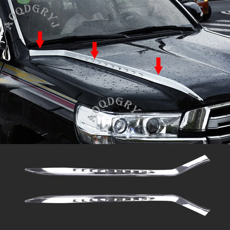 

Car Styling ABS Chromed Engine Hood Molding Trim Strips Decoration 2pcs For Toyota Land Cruiser LC200 2016-2019