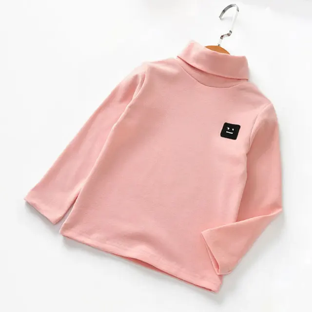 New Cotton Autumn Boys Girls Basic Shirts Winter Turtleneck Collar T Shirt For 1-6Years Baby Girl Long Sleeve Clothes Comfort T511-pink