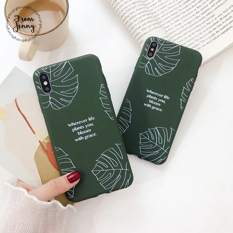

From Jenny Simple leaf for iPhone x xr xs max 6 6s 7 8 Plus letter solid color mobile phone TPU protection soft shell