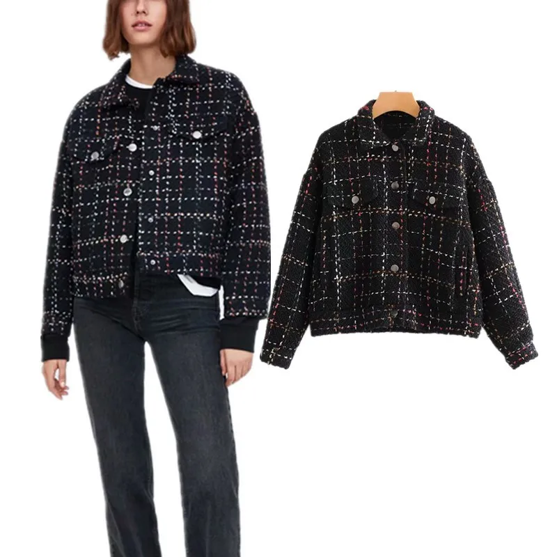 

Autumn New Style Europe And America WOMEN'S Dress Fashion Tweed Pattern Loose-Fit Jacket W2474