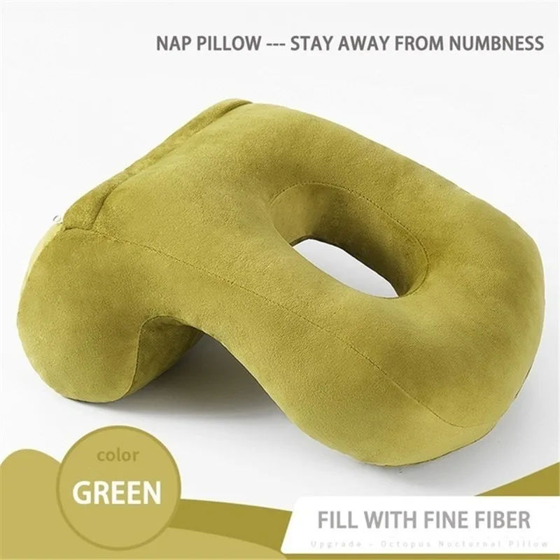 Green Подушка для сна, подушка для головы, полый дизайн, подушка для шеи, поддержка головы, мягкая подушка для шеи, дышащая подушка для самолета, для дома, офиса, для сна - Цвет: Green
