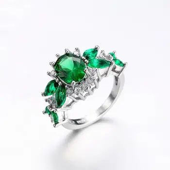 

Fashion Green Crystal Ring Personality Elegant Women Jewelry Accessories Factory Wholesale