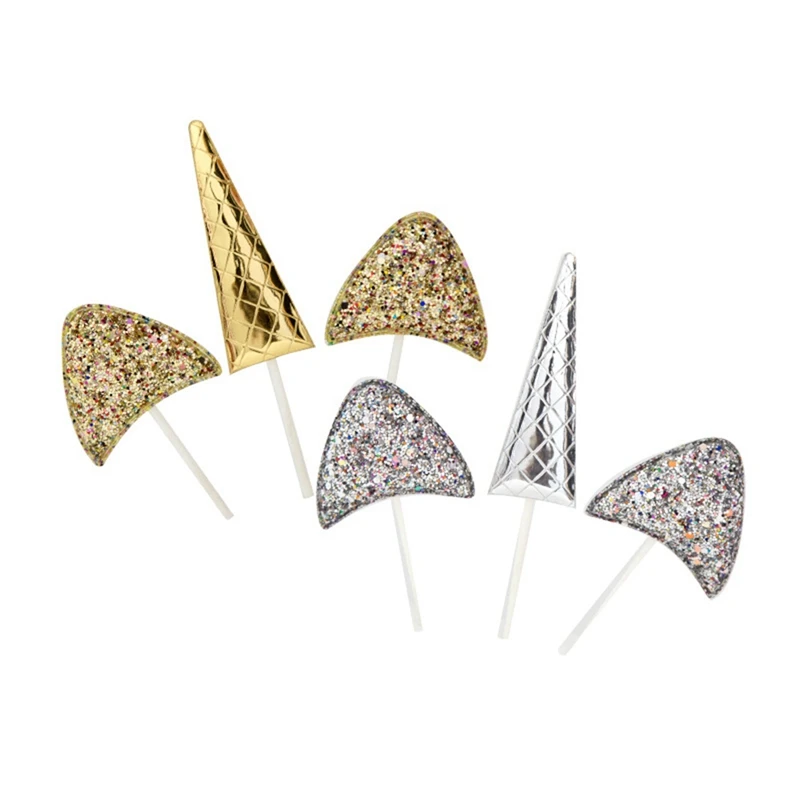 

Birthday Cake Decor Baking Desserts Unicorn Horns Cake Topper Halloween Party Children Kids Cake Insert Card