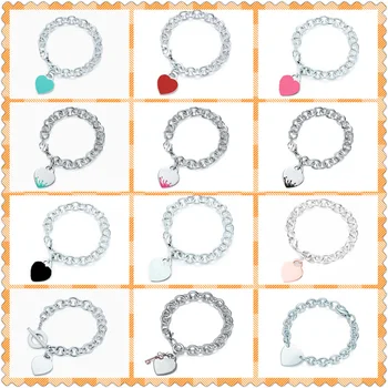 

S925 Sterling Silver heart shaped bracelet enamel splash heart shaped ladies bracelet high quality 1: 1 logo high jewelry gift