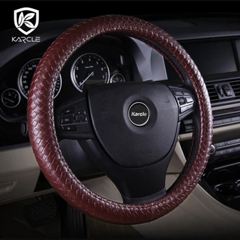 

Karcle PU Leather Car Steering Wheel Cover 38CM Universal Auto Steering Wheel Cover Car Styling Texture Anti-slip Holder Protect