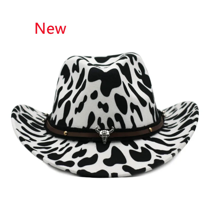 Cow hat with accessories fedora hat cowboy pattern hat female