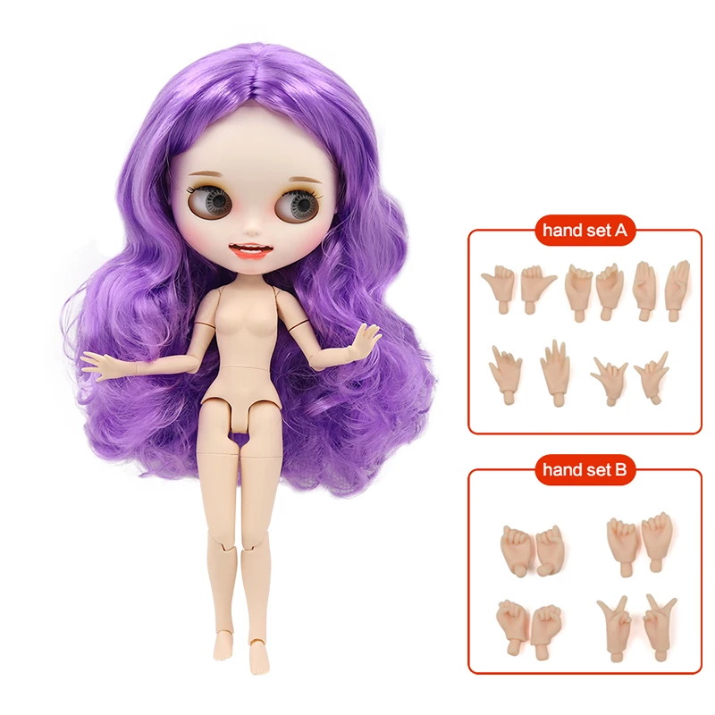 ICY Nude Blyth кукла белая кожа резные губы открытый рот матовые индивидуальные лица сустава тела фиолетовые волосы № 7216 - Цвет: doll hand AB